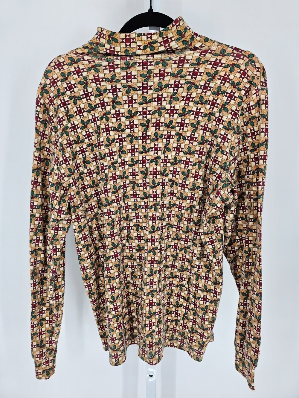 Vtg Corner Stone Womens Sz L Long Sleeve Turtleneck T Short Christmas Holly - Picture 4 of 4